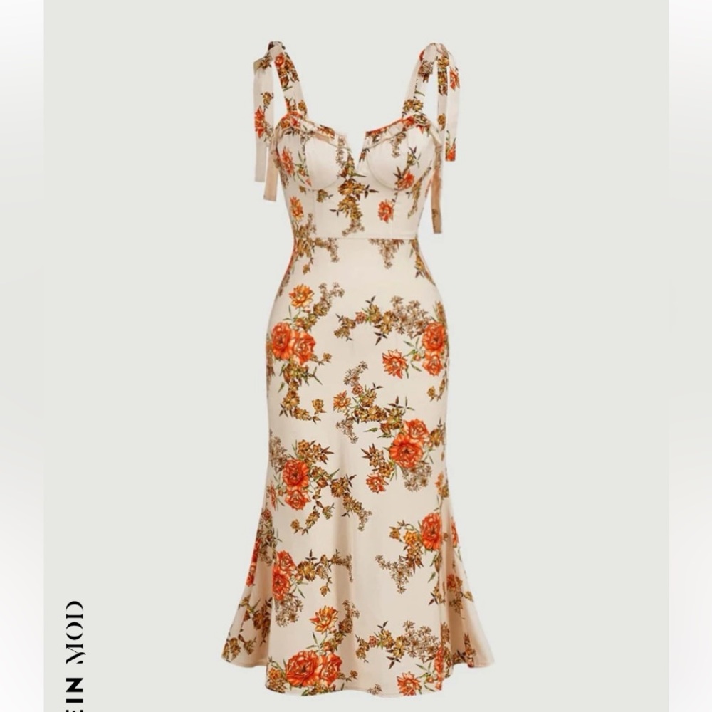 Floral Print Knot Shoulder Cami Dress